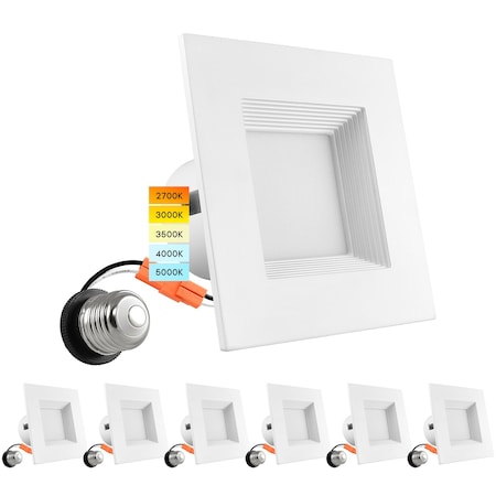 Luxrite 4 Inch Square LED Recessed Can Lights 5 CCT Selectable 2700K-5000K 11W 750LM Dimmable 6-Pack LR23784-6PK